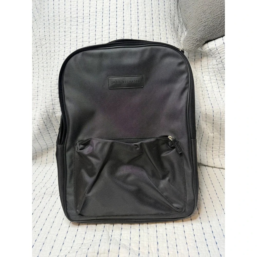 John Varvatos Black Ballistic Nylon Backpack Laptop Bag Travel Rucksack New